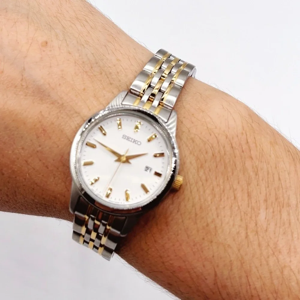 Seiko Essentials SUR834 Womens Two Tone Stainless Steel Quartz Watch White Dial